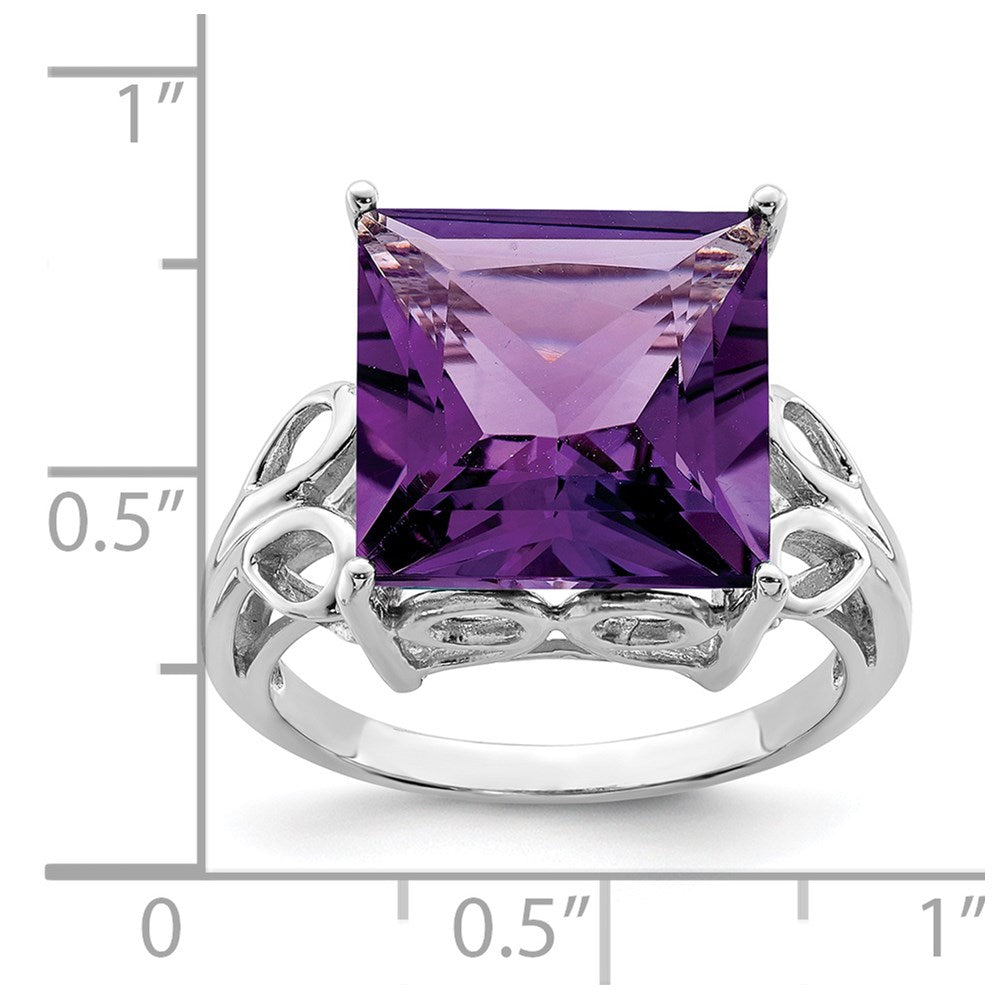 Sterling Silver Rhodium Plated Amethyst Ring