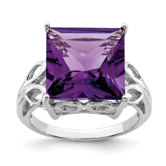 Sterling Silver Rhodium Plated Amethyst Ring