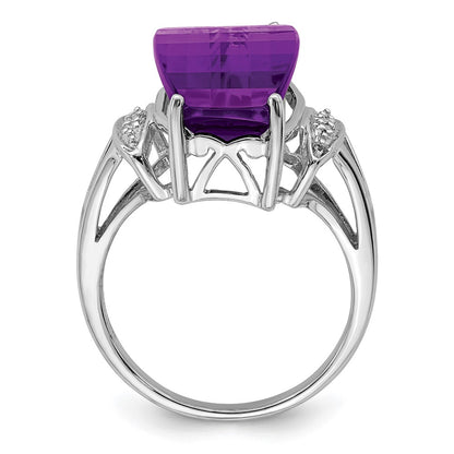 Sterling Silver Rhodium Plated Amethyst & Diamond Ring