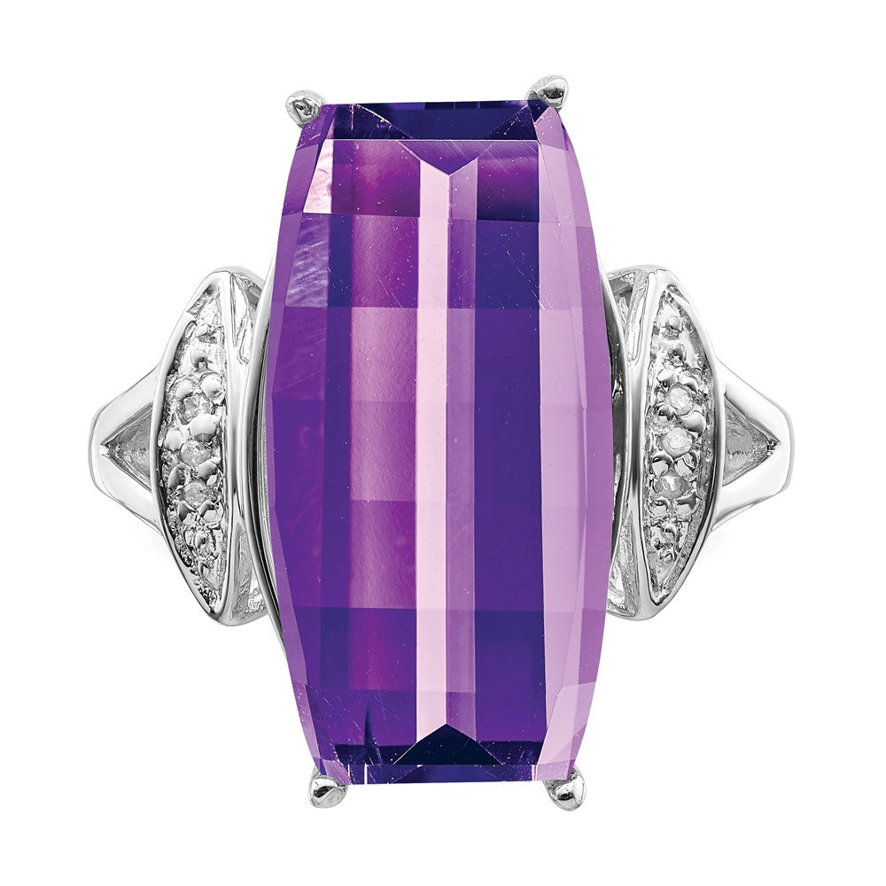 Sterling Silver Rhodium Plated Amethyst & Diamond Ring