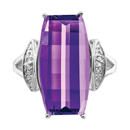 Sterling Silver Rhodium Plated Amethyst & Diamond Ring