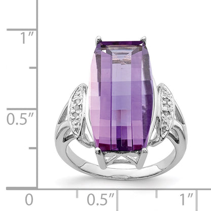 Sterling Silver Rhodium Plated Amethyst & Diamond Ring