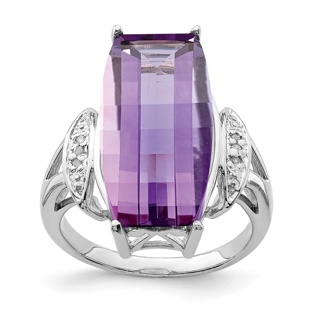Sterling Silver Rhodium Plated Amethyst & Diamond Ring