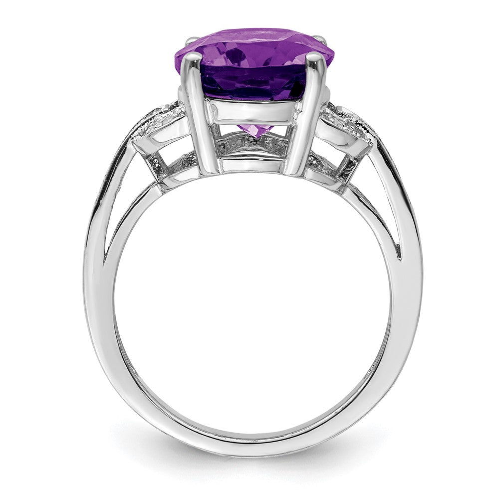 Sterling Silver Rhodium Plated Amethyst & Diamond Ring
