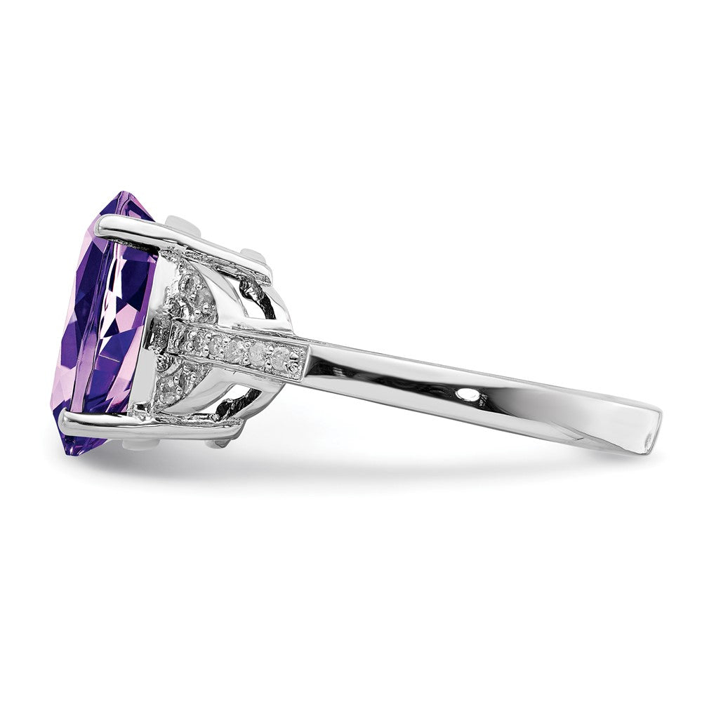 Sterling Silver Rhodium Plated Amethyst & Diamond Ring