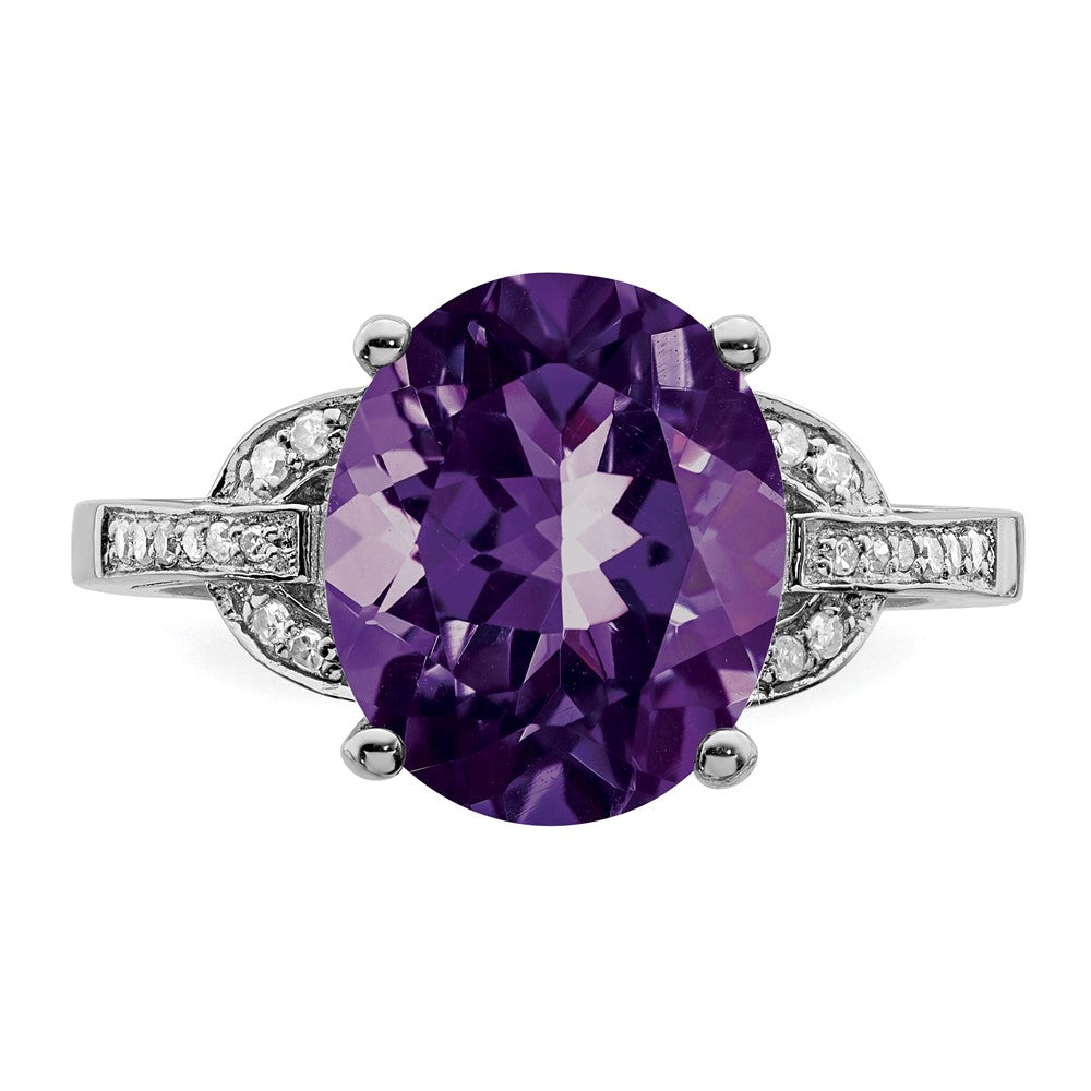 Sterling Silver Rhodium Plated Amethyst & Diamond Ring