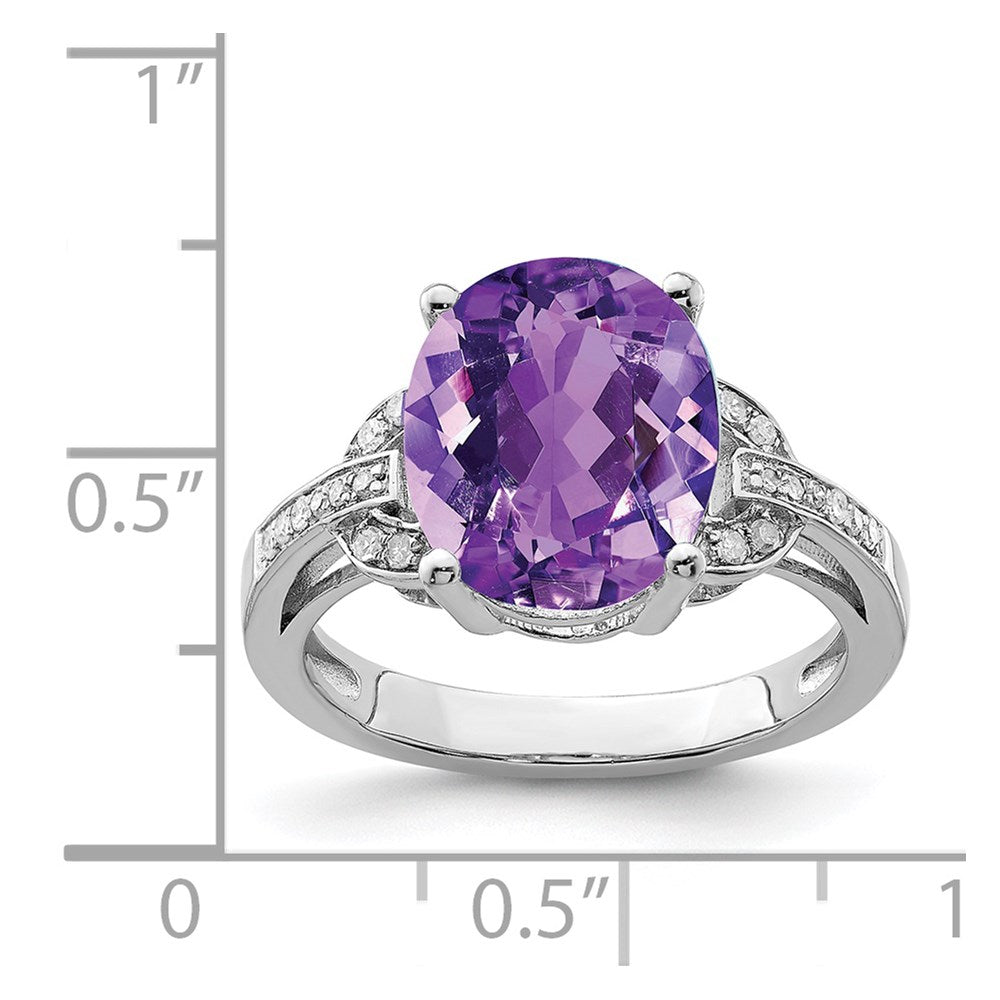 Sterling Silver Rhodium Plated Amethyst & Diamond Ring