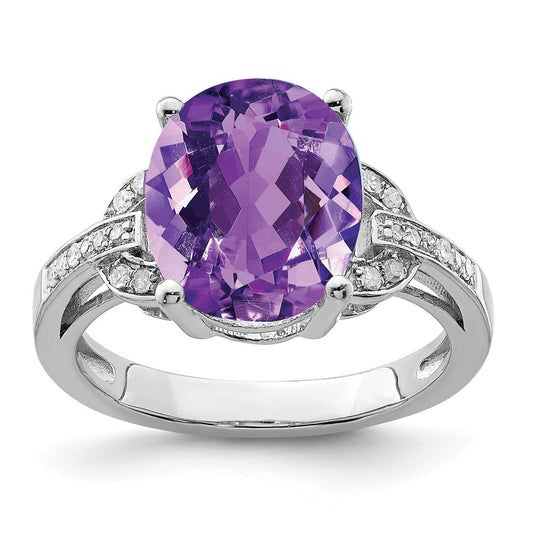 Sterling Silver Rhodium Plated Amethyst & Diamond Ring