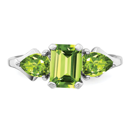 Sterling Silver Rhodium Peridot Ring (Size 9 Only)