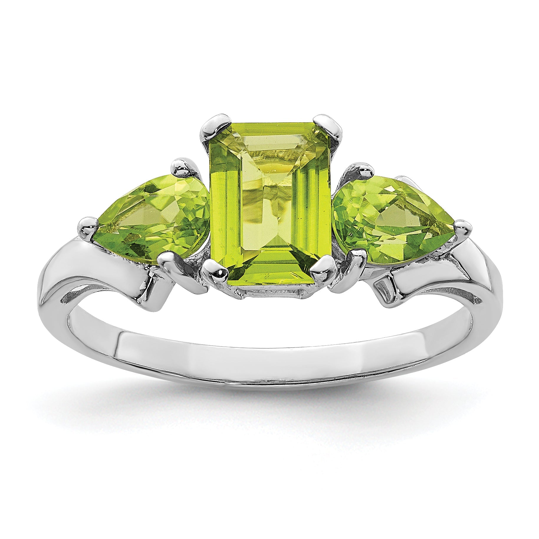 Sterling Silver Rhodium Peridot Ring (Size 9 Only)