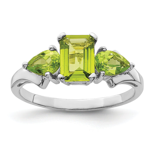 Sterling Silver Rhodium Peridot Ring (Size 9 Only)
