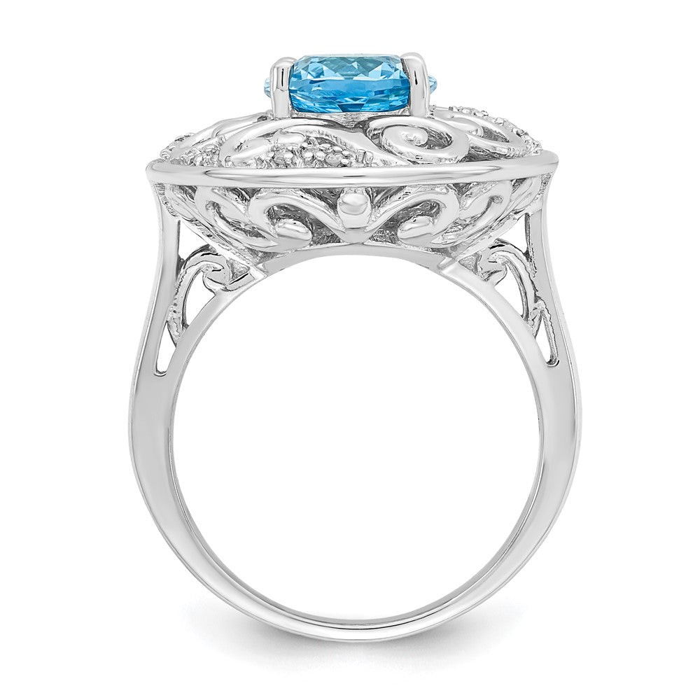 Sterling Silver Rhodium Blue Topaz And Diamond Ring