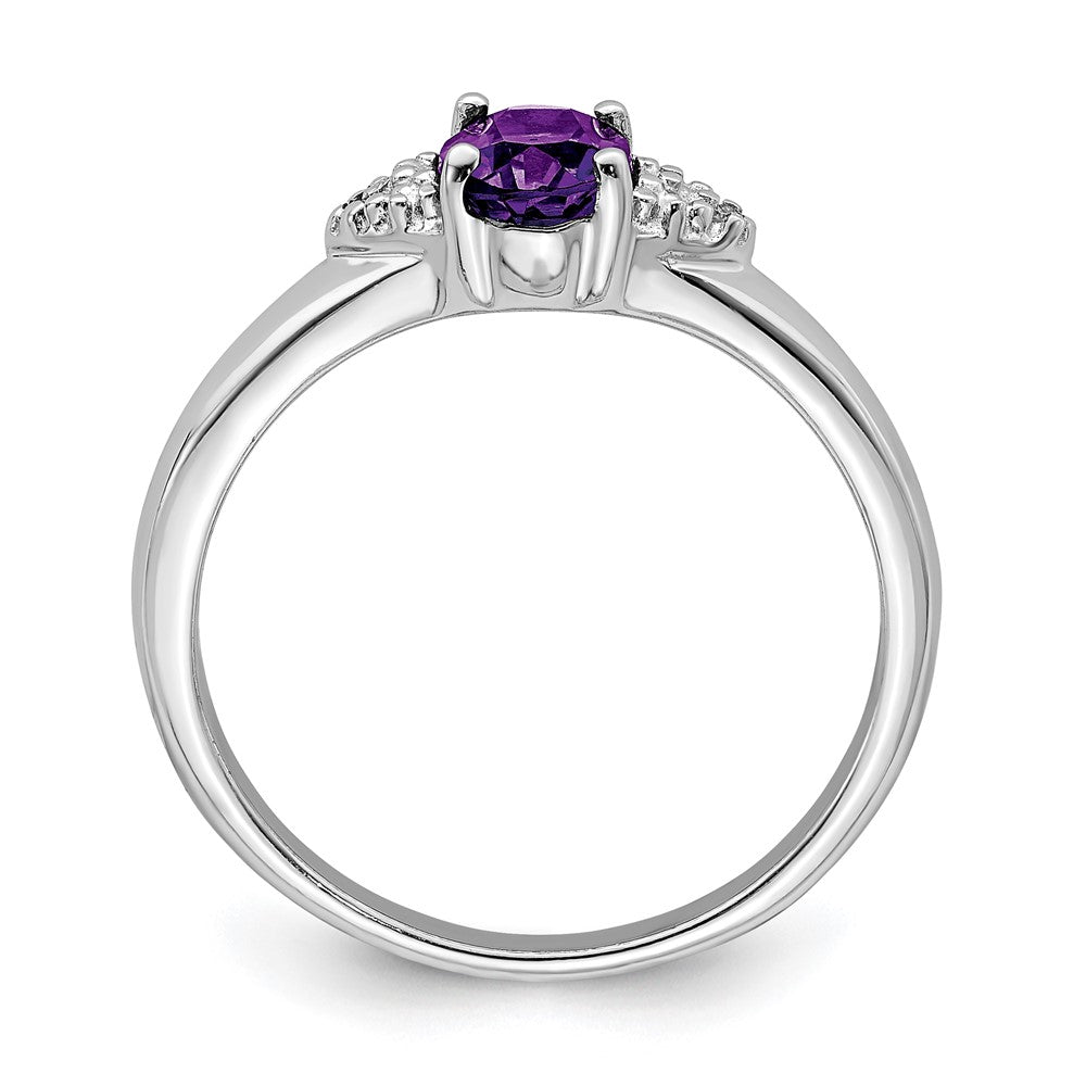 Sterling Silver Rhodium Plated Diamond And Amethyst Ring