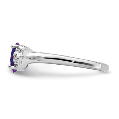 Sterling Silver Rhodium Plated Diamond And Amethyst Ring