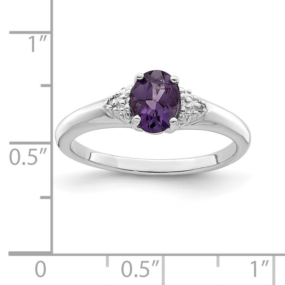Sterling Silver Rhodium Plated Diamond And Amethyst Ring