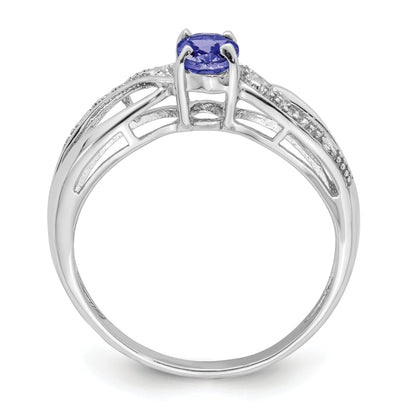 Sterling Silver Rhodium Plated Diamond And Tanzanite Ring (Size 9 Only)