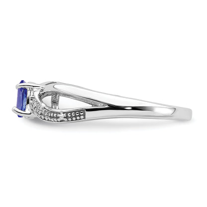 Sterling Silver Rhodium Plated Diamond And Tanzanite Ring (Size 9 Only)