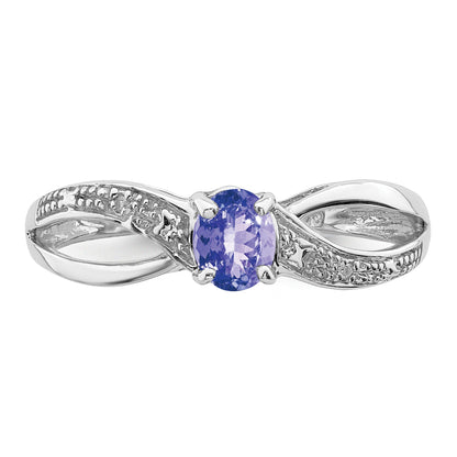 Sterling Silver Rhodium Plated Diamond And Tanzanite Ring (Size 9 Only)