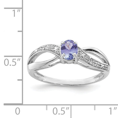Sterling Silver Rhodium Plated Diamond And Tanzanite Ring (Size 9 Only)