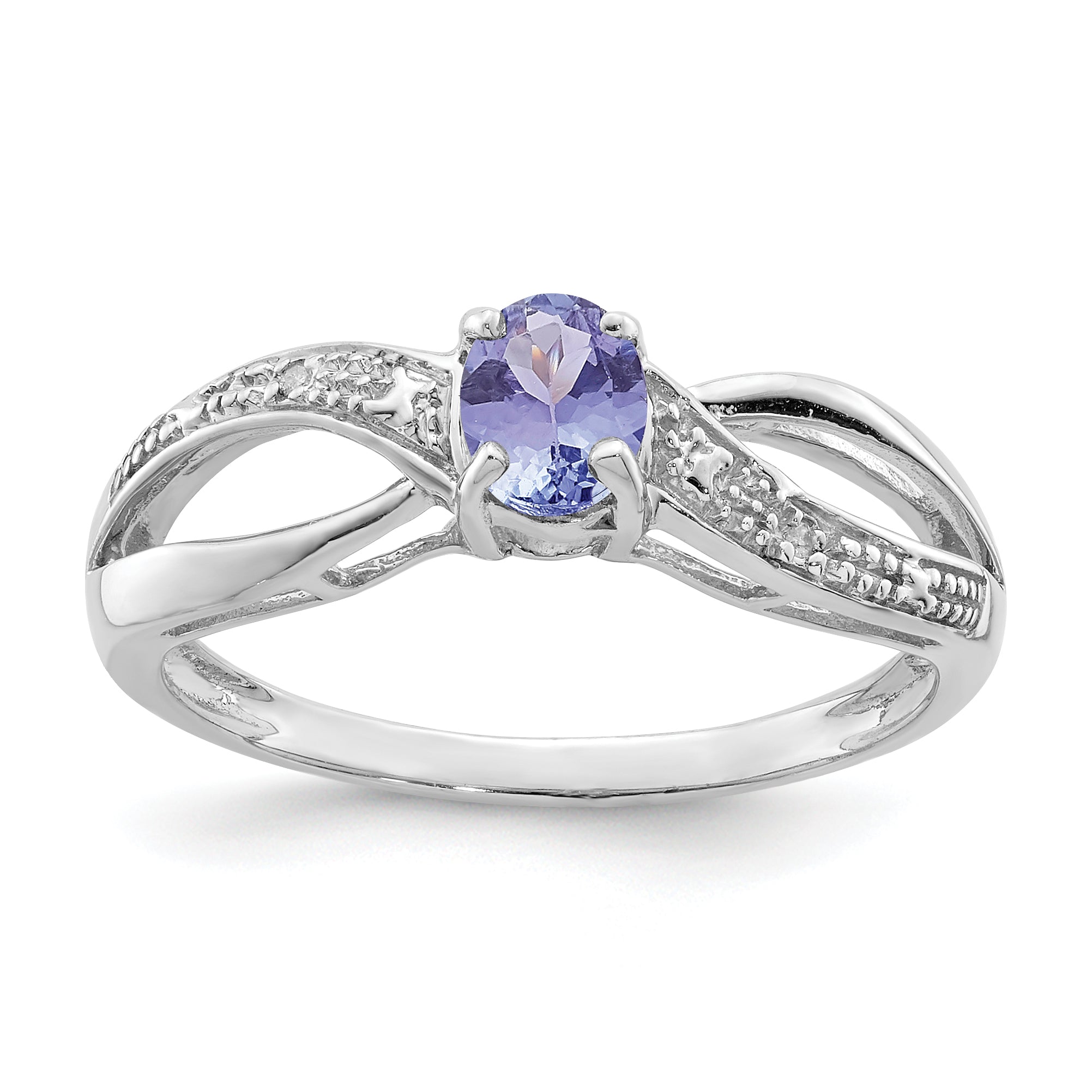 Sterling Silver Rhodium Plated Diamond And Tanzanite Ring (Size 9 Only)
