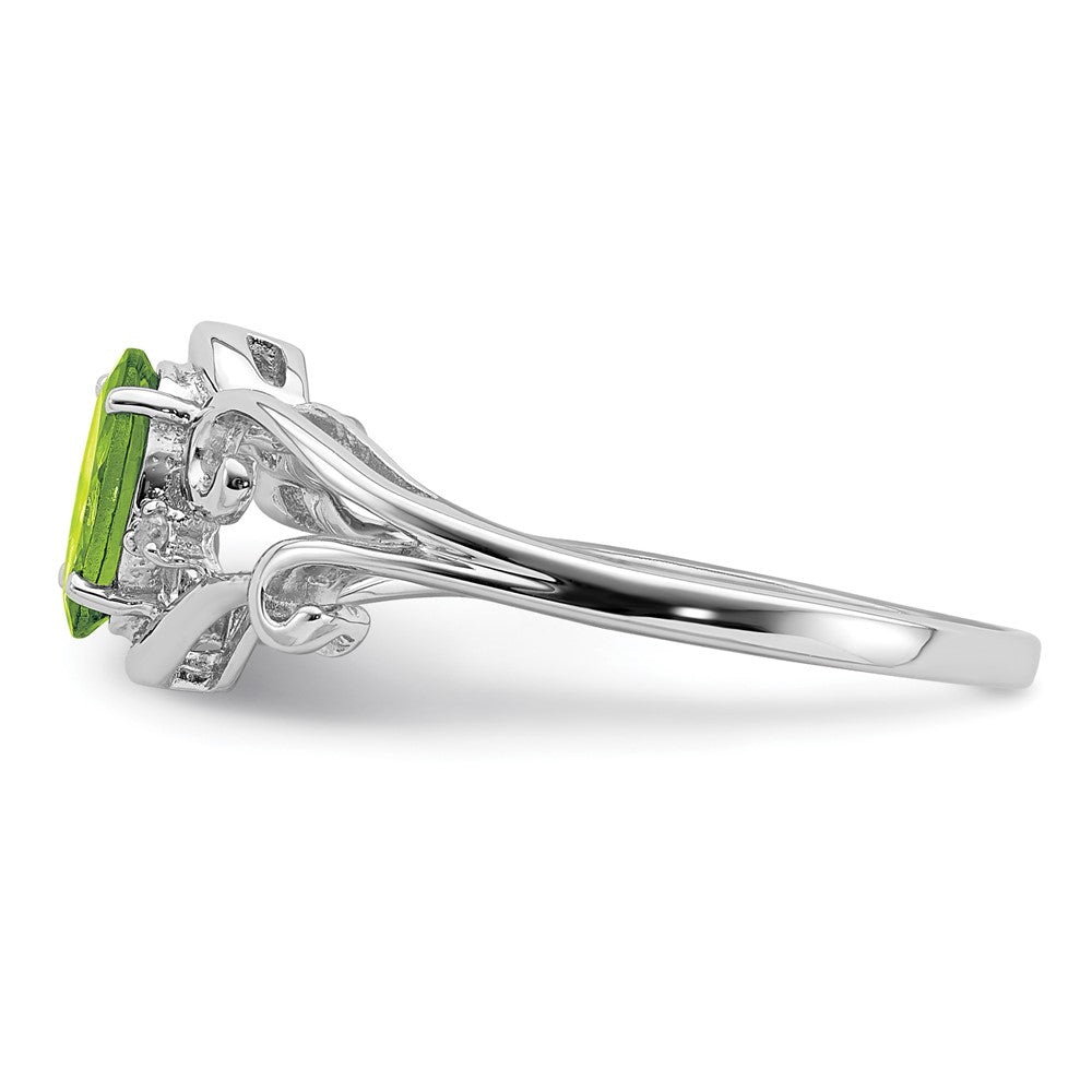Sterling Silver Rhodium Plated Diamond And Peridot Oval Ring
