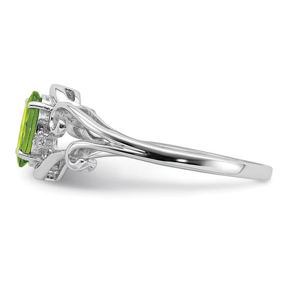 Sterling Silver Rhodium Plated Diamond And Peridot Oval Ring