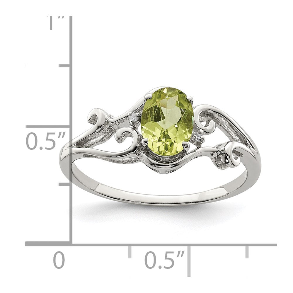 Sterling Silver Rhodium Plated Diamond And Peridot Oval Ring