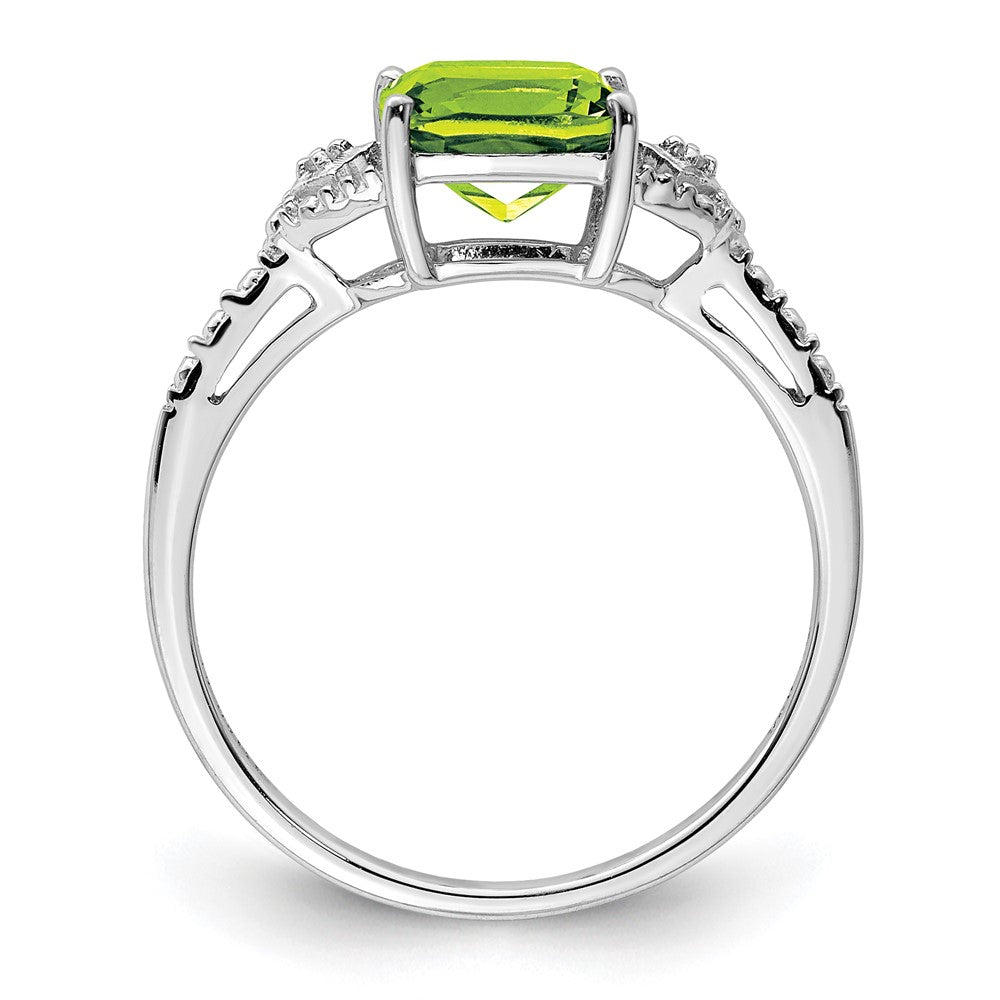 Sterling Silver Rhodium Plated Diamond And Peridot Ring
