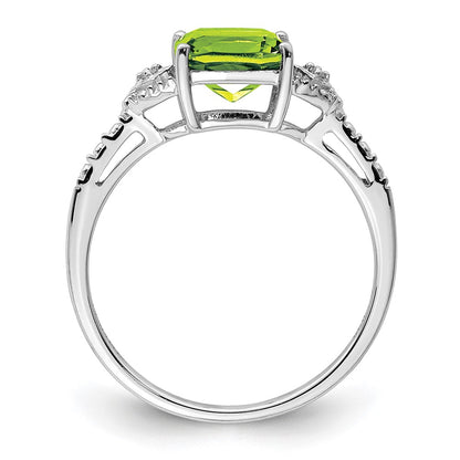 Sterling Silver Rhodium Plated Diamond And Peridot Ring