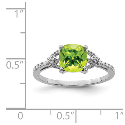 Sterling Silver Rhodium Plated Diamond And Peridot Ring