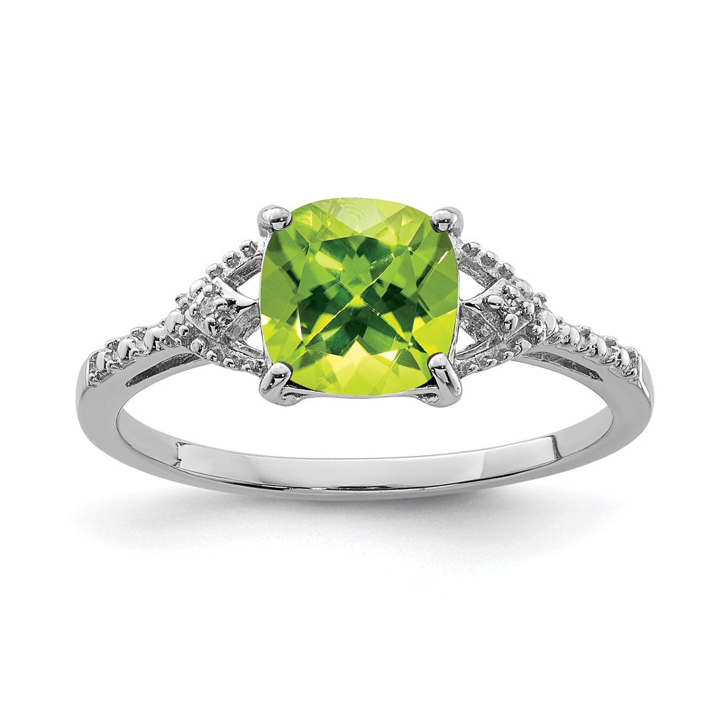 Sterling Silver Rhodium Plated Diamond And Peridot Ring