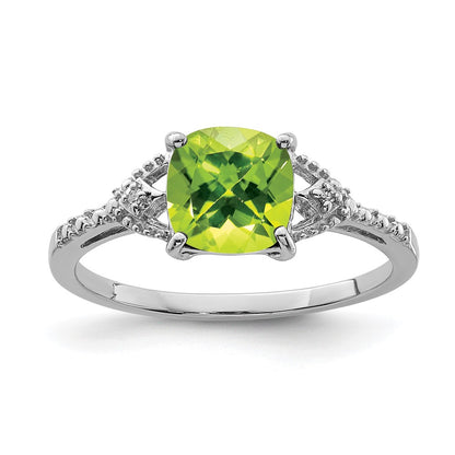Sterling Silver Rhodium Plated Diamond And Peridot Ring