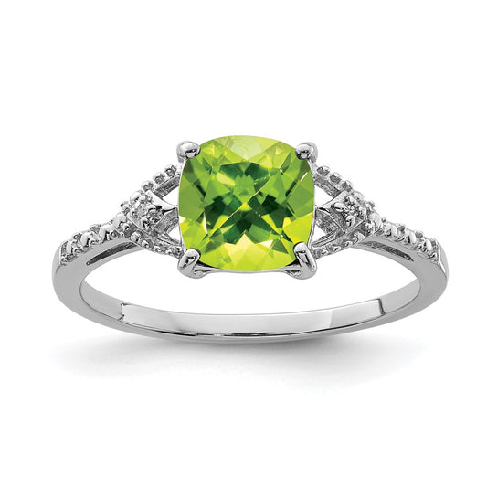 Sterling Silver Rhodium Plated Diamond And Peridot Ring
