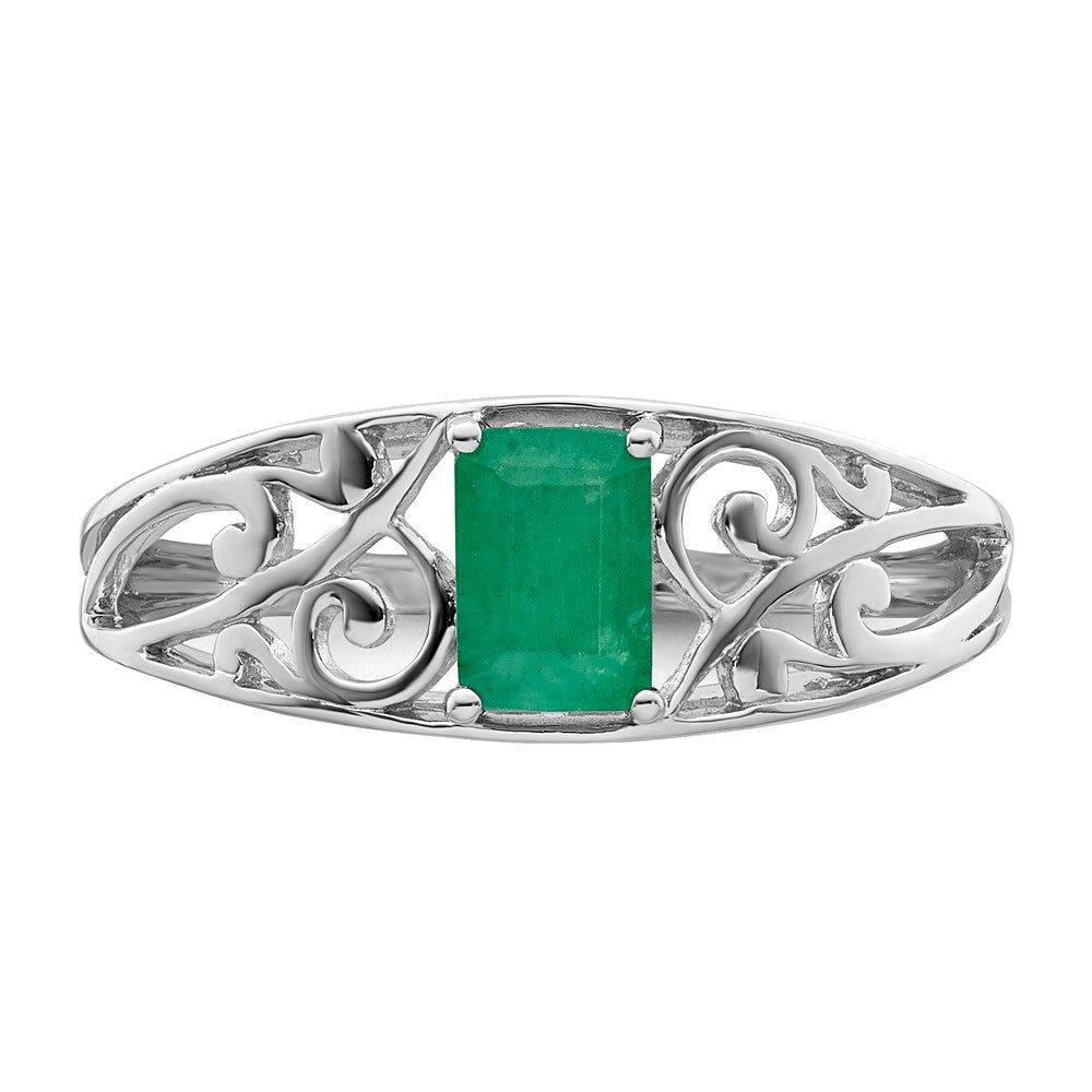 Sterling Silver Rhodium Plated Emerald Ring