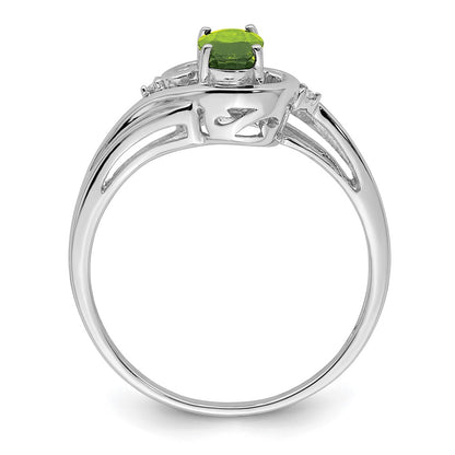 Sterling Silver Rhodium Plated Diamond & Peridot Ring