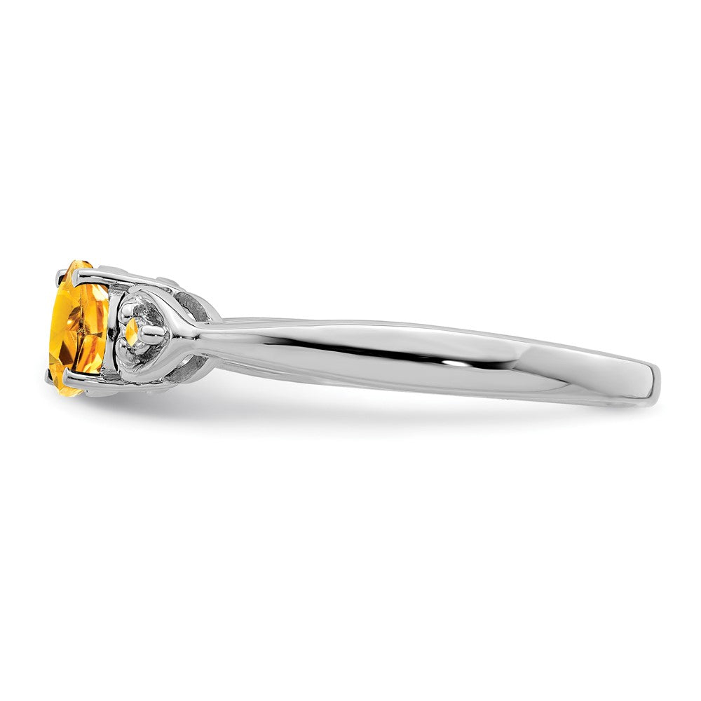 Sterling Silver Rhodium Plated Diamond And Citrine Round Ring