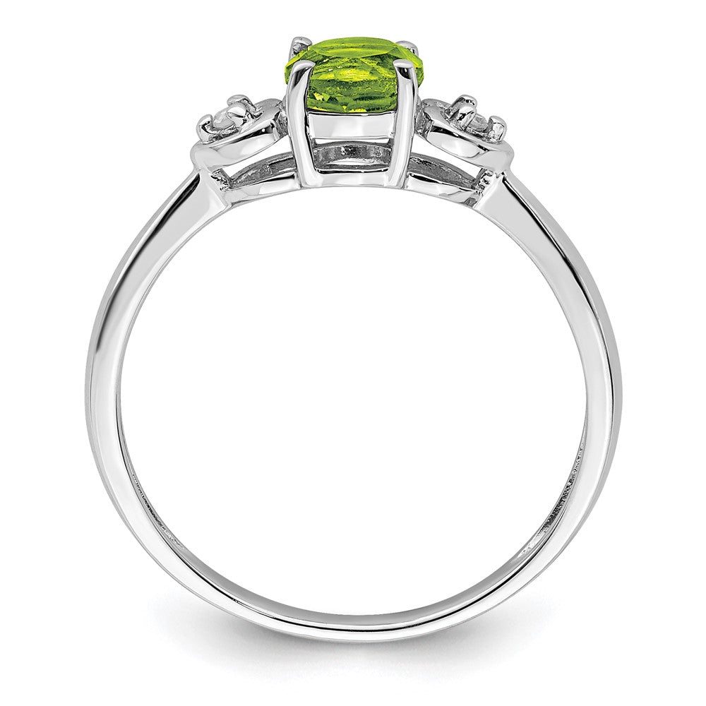 Sterling Silver Rhodium Plated Diamond And Peridot Round Ring