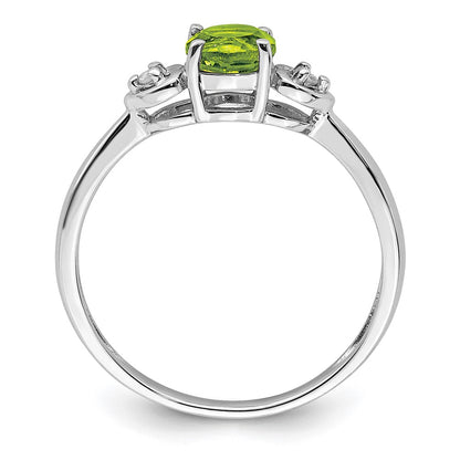 Sterling Silver Rhodium Plated Diamond And Peridot Round Ring