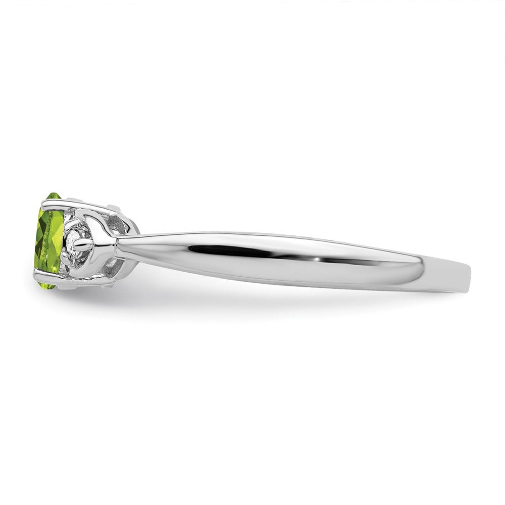 Sterling Silver Rhodium Plated Diamond And Peridot Round Ring