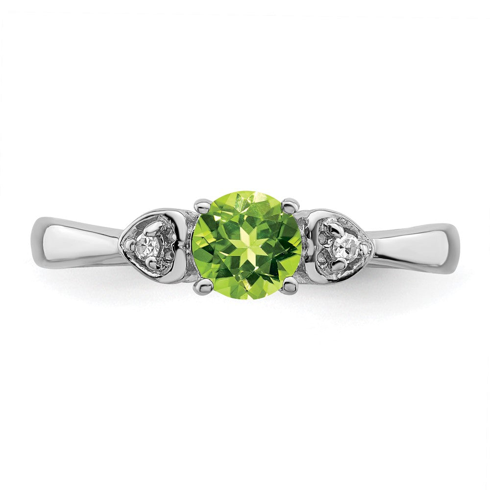 Sterling Silver Rhodium Plated Diamond And Peridot Round Ring