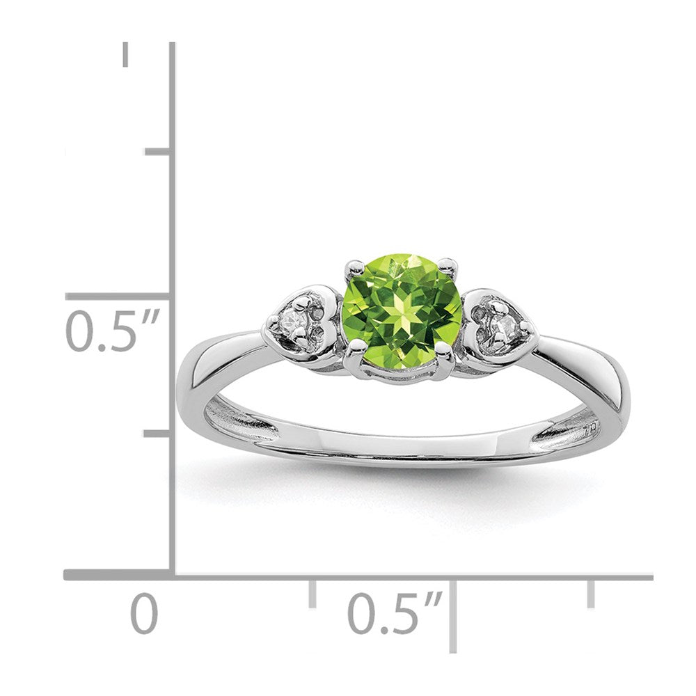 Sterling Silver Rhodium Plated Diamond And Peridot Round Ring