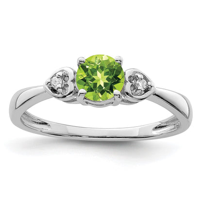 Sterling Silver Rhodium Plated Diamond And Peridot Round Ring