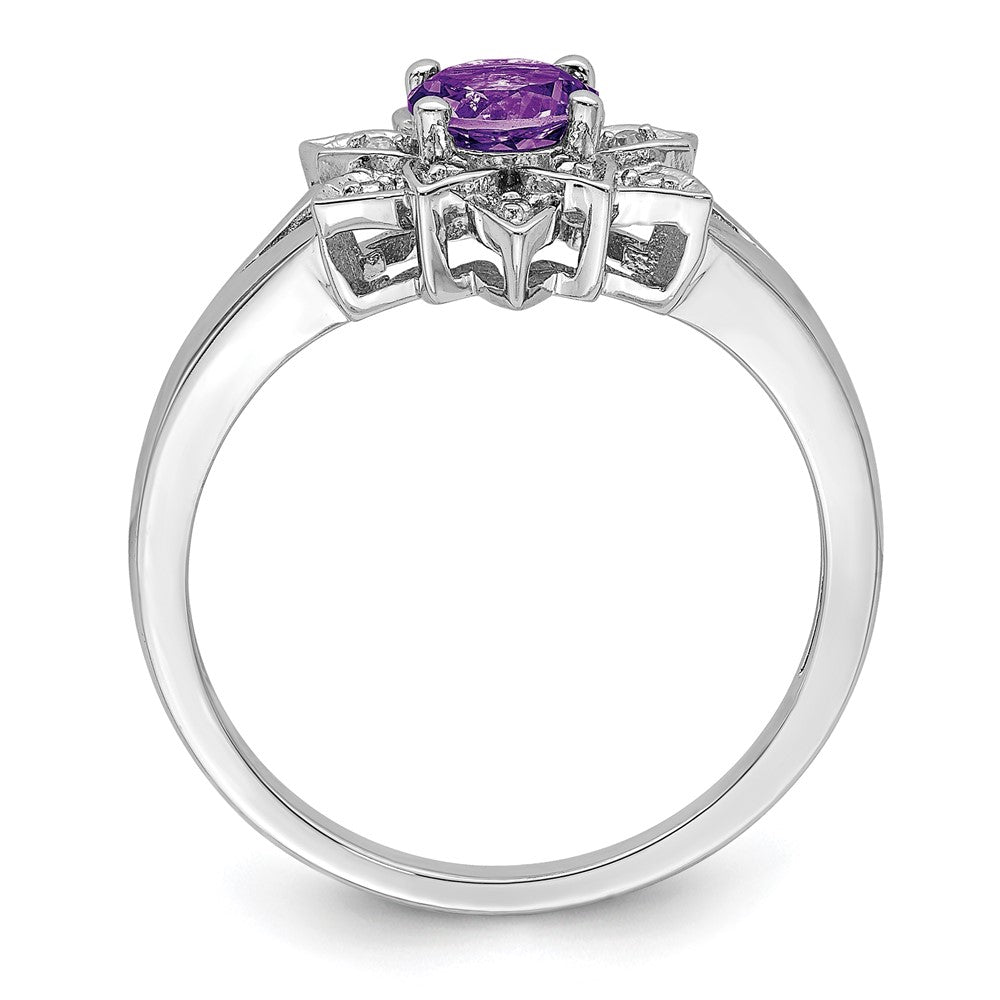 Sterling Silver Rhodium Plated Diamond & Amethyst Ring