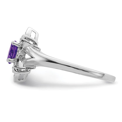 Sterling Silver Rhodium Plated Diamond & Amethyst Ring