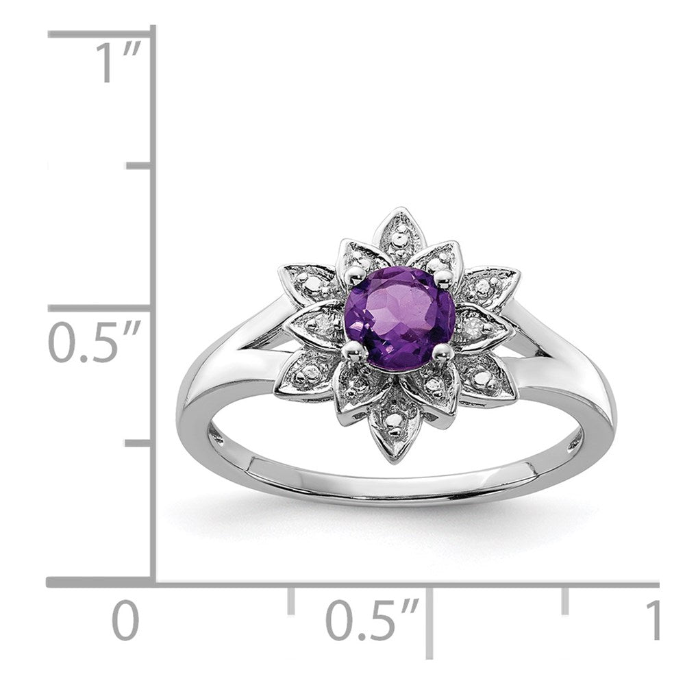 Sterling Silver Rhodium Plated Diamond & Amethyst Ring
