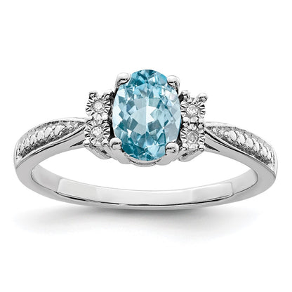 Sterling Silver Rhodium Diamond & Light Blue Topaz Ring
