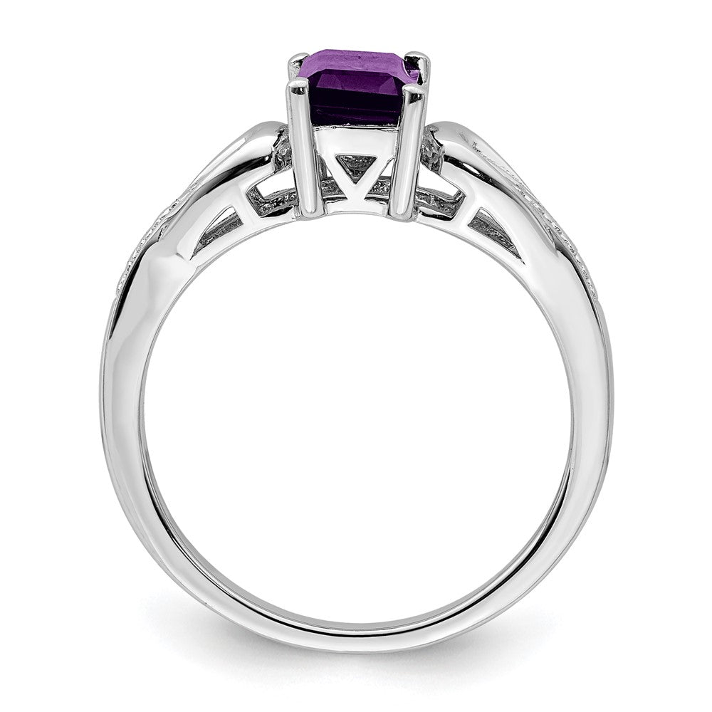 Sterling Silver Rhodium Plated Diamond & Amethyst Ring