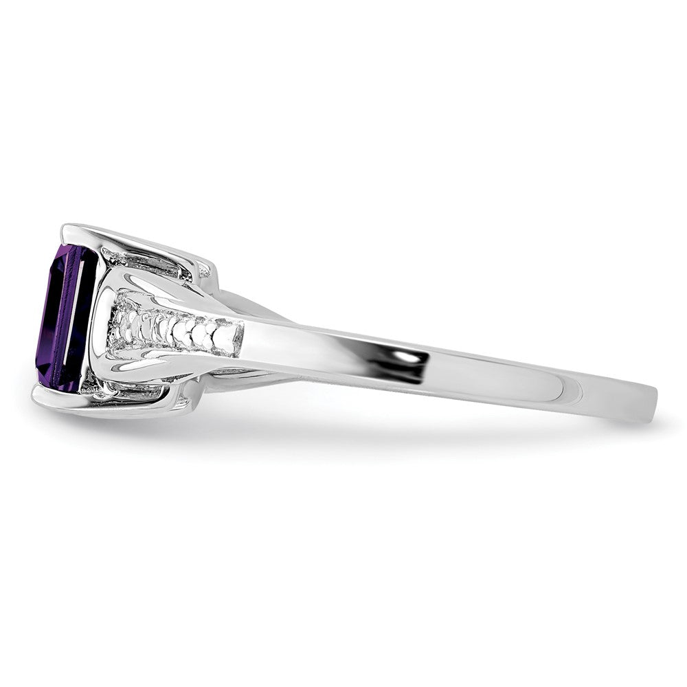 Sterling Silver Rhodium Plated Diamond & Amethyst Ring