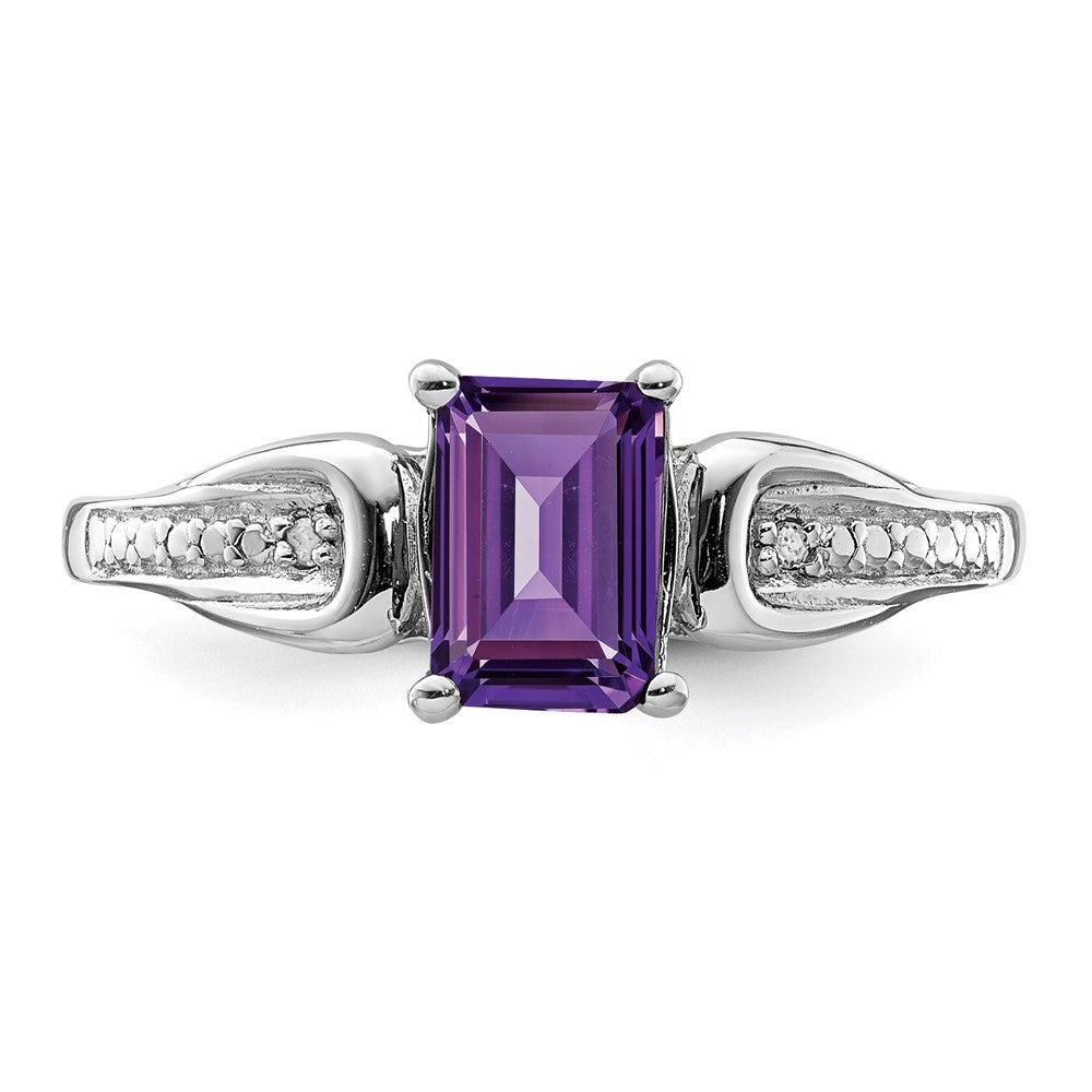 Sterling Silver Rhodium Plated Diamond & Amethyst Ring