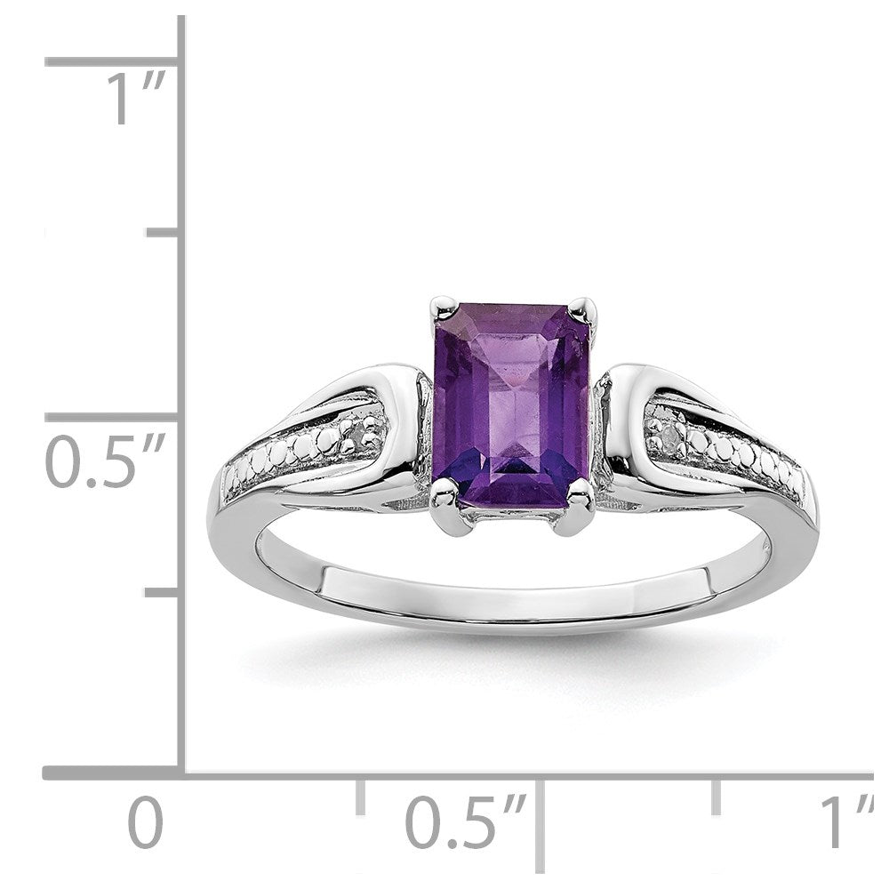 Sterling Silver Rhodium Plated Diamond & Amethyst Ring